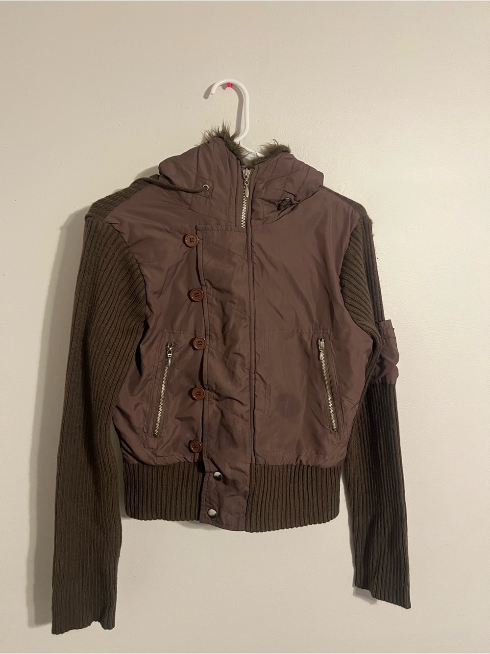 JJ Original Junior Girl’s Size Extra Large Zip & Button Front Jacket Brown Fur